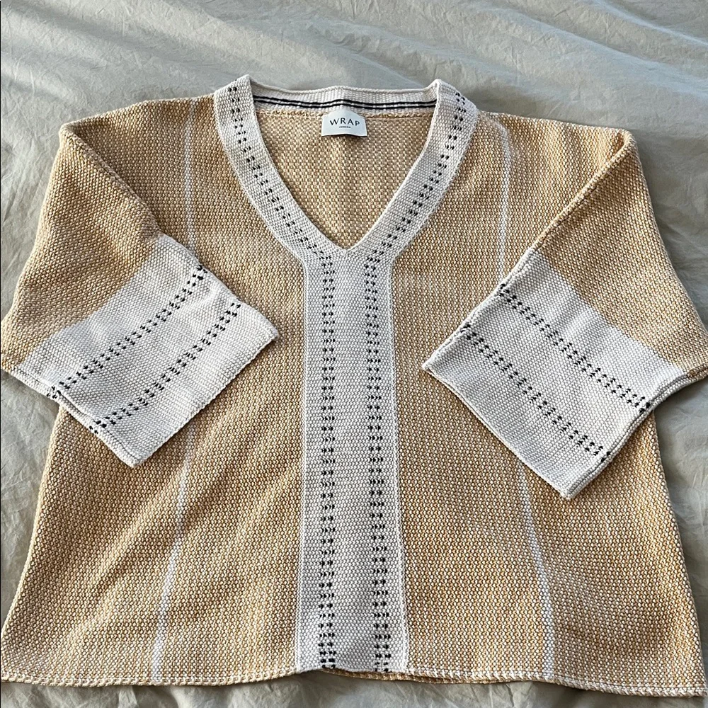 Wrap London Yellow Knit V-Neck Sweater with Cream Trim - Picture 2 of 5